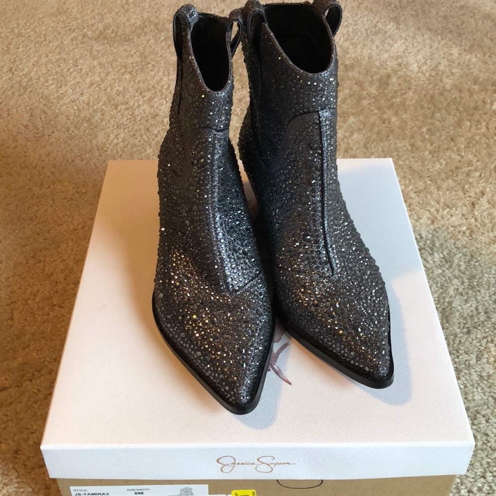 Jessica Simpson Tamira 2 pewter rhinestone boot 8 - Picture 3 of 8